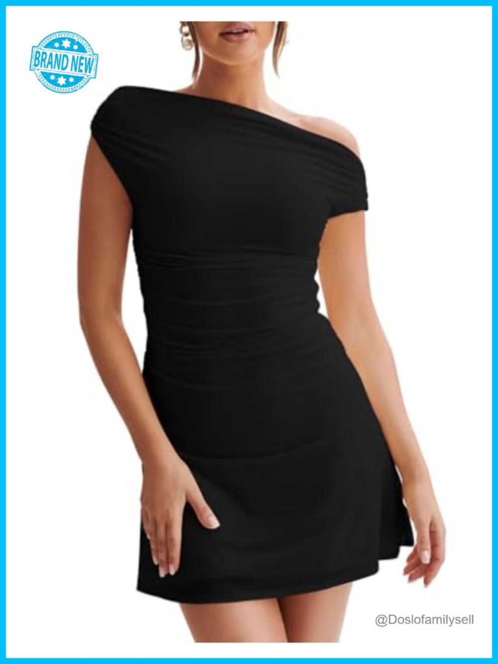 LAGSHIAN Off Shoulder Sleeveless Ruched Flare Mini Dress A-Line Club Party